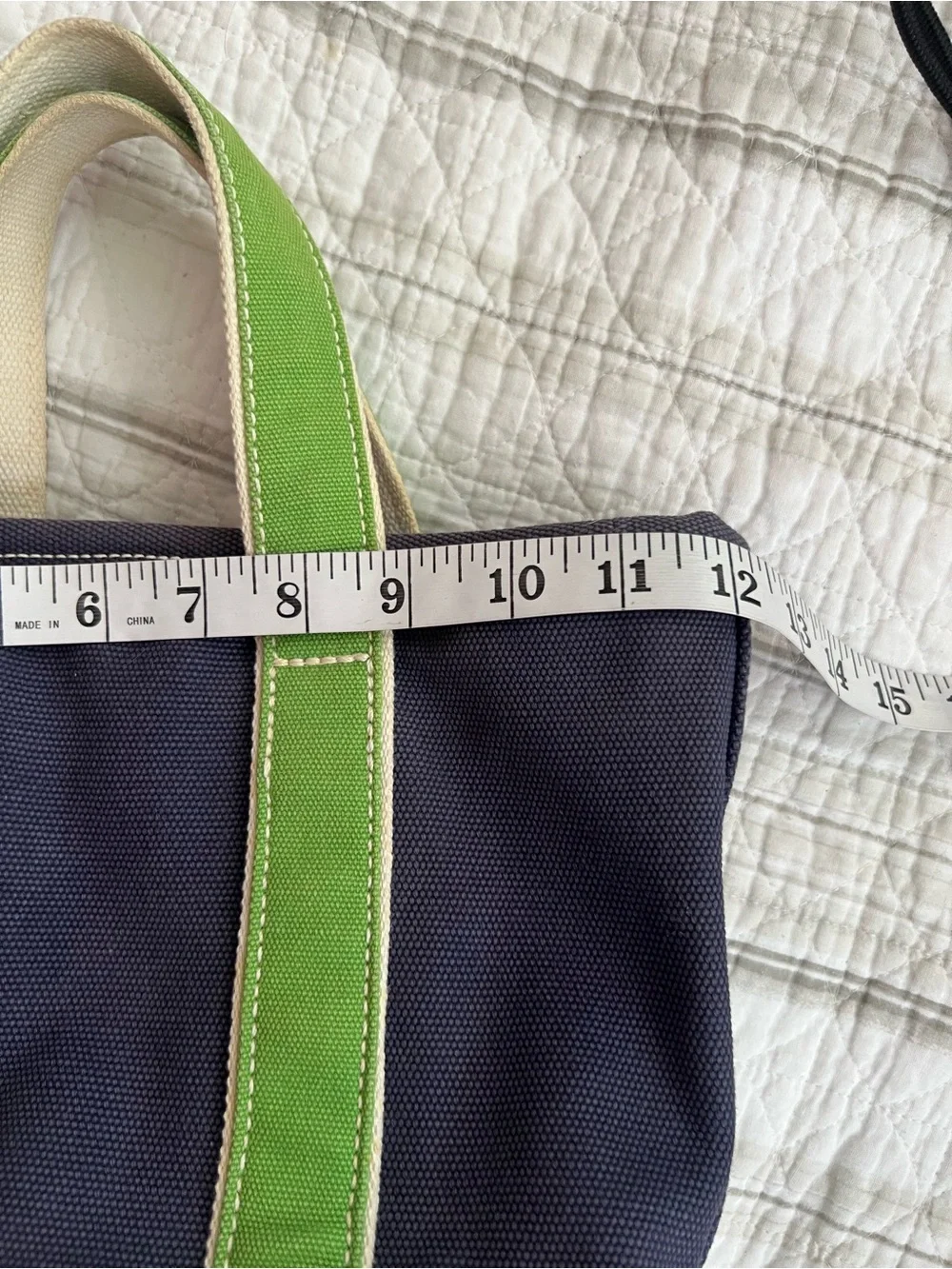 Lands End Vintage Small Zippered Tote Navy Blue/Lime Green 12x9x6